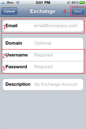 email, username, password, next email, username, password, next