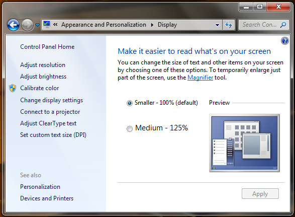 increase text size windows 7